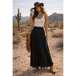 Vintage Double D Ranch Black Maxi Skirt XS Western Boho Flowy USA Made Tiny FLAW